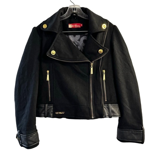 Apple Bottoms Women's Classic Black Wool Blend Zip Biker Jacket Size Large Y2K - Picture 1 of 14
